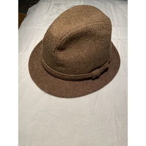 YOUNG AN Brown Tweed Fedora Hat  Wool Blend Mens Small 6 3/4 To 6 7/8 Vtg